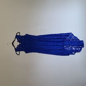 Women's elegant floral lace blue dress